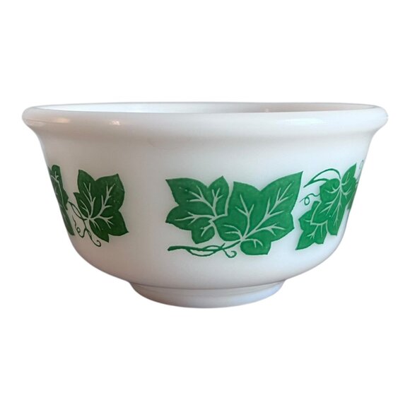 Vintage Hazel Atlas Ivy Green Leaf Mixing Serving Bowl Glass Kitchen 5" - Picture 2 of 8